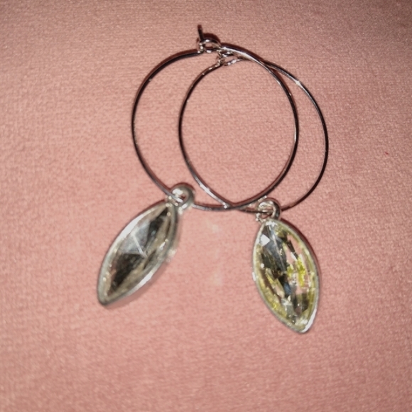 Light Green Marquis Rhinestone Silver Hoop CZ Crystal Dangle Earrings Hoops New - Picture 8 of 9